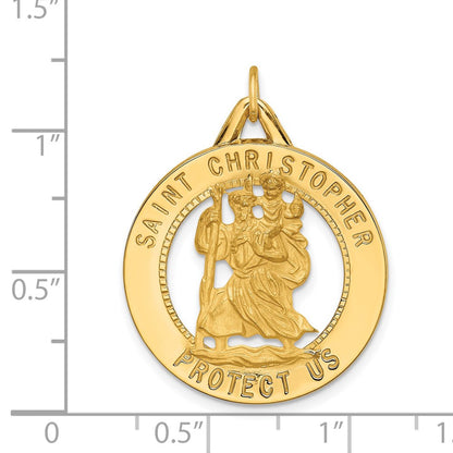14k Yellow Gold Solid Polished/Satin Round Cut-out St. Christopher Medal