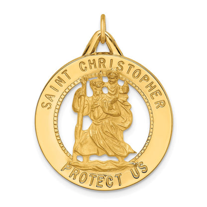 14k Yellow Gold Solid Polished/Satin Round Cut-out St. Christopher Medal