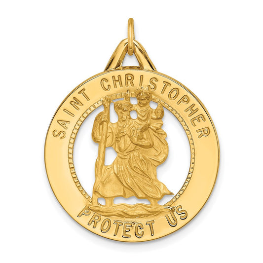 14k Yellow Gold Solid Polished/Satin Round Cut-out St. Christopher Medal