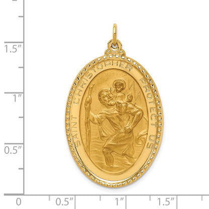 14k Yellow Gold Solid Polished/Satin Beaded Edge St. Christopher Medal