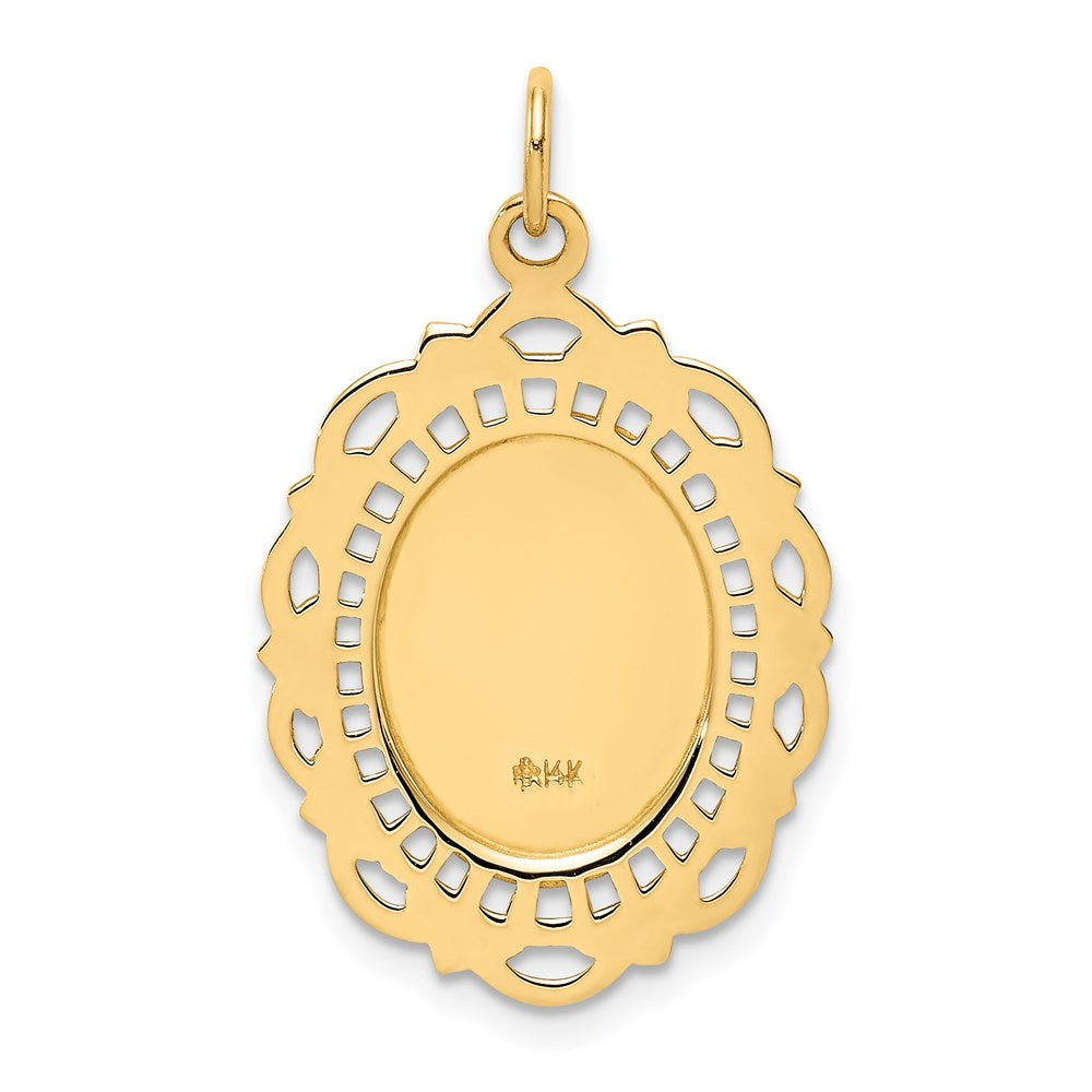 14k Yellow Gold Solid Polished/Satin Medium Fancy Pierced Oval St. Christopher Medal