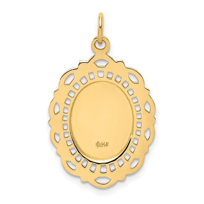 14k Yellow Gold Solid Polished/Satin Medium Fancy Pierced Oval St. Christopher Medal