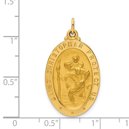 14k Yellow Gold Solid Polished/Satin Medium Oval St. Christopher Medal