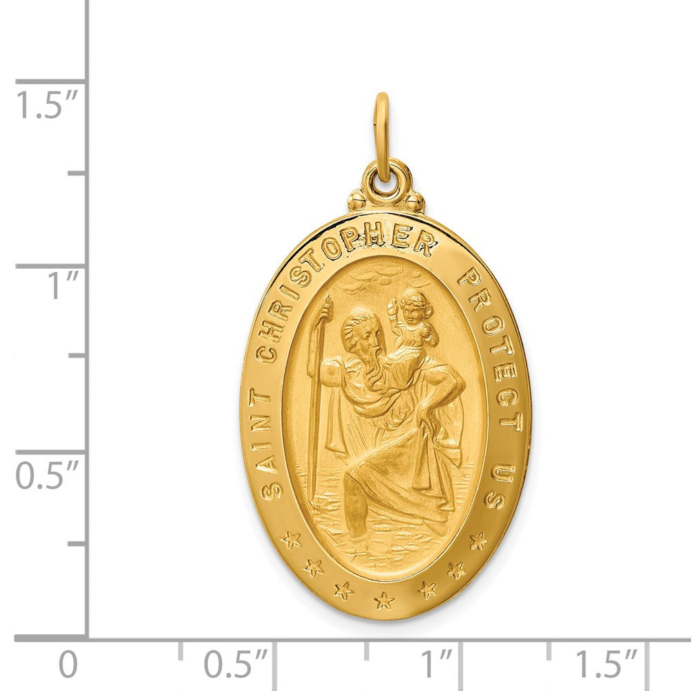 14k Yellow Gold Solid Polished/Satin Large Oval St. Christopher Medal