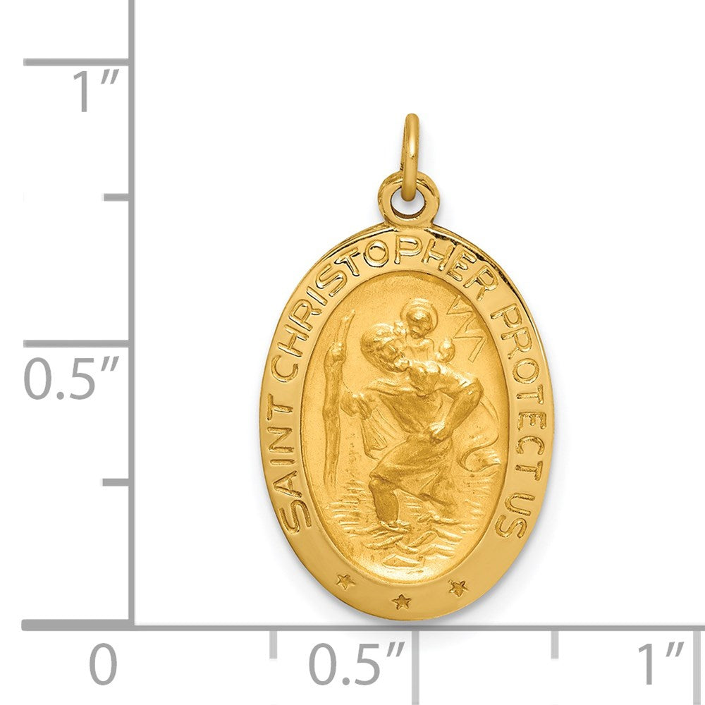 14k Yellow Gold Solid Polished/Satin Small Oval St. Christopher Medal