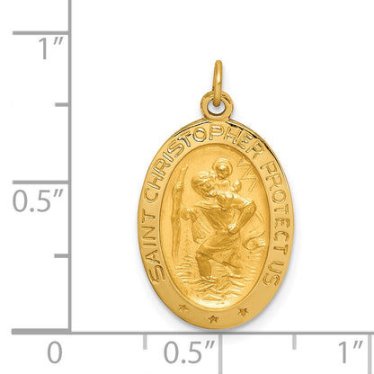 14k Yellow Gold Solid Polished/Satin Small Oval St. Christopher Medal