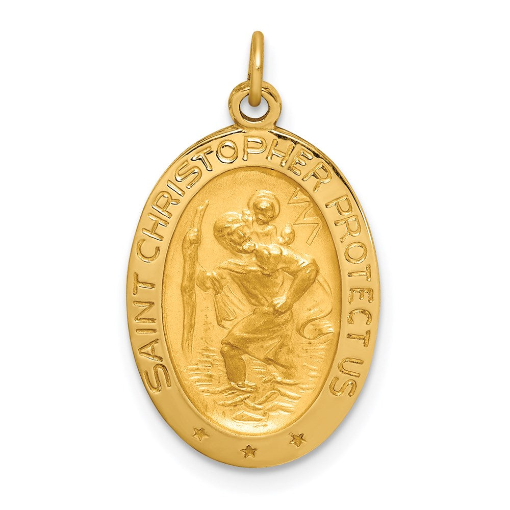 14k Yellow Gold Solid Polished/Satin Small Oval St. Christopher Medal