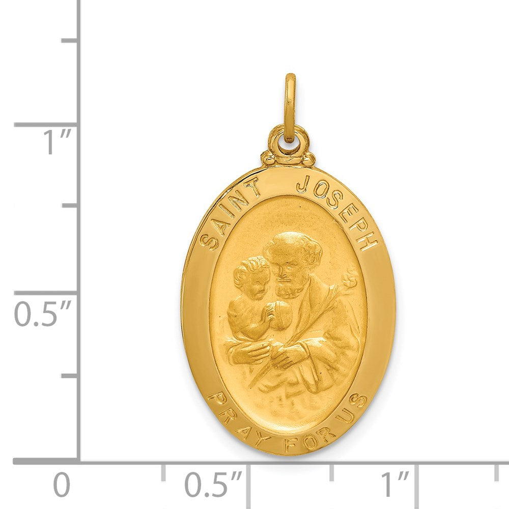 14k Yellow Gold Solid Polished/Satin Oval St. Joseph Medal