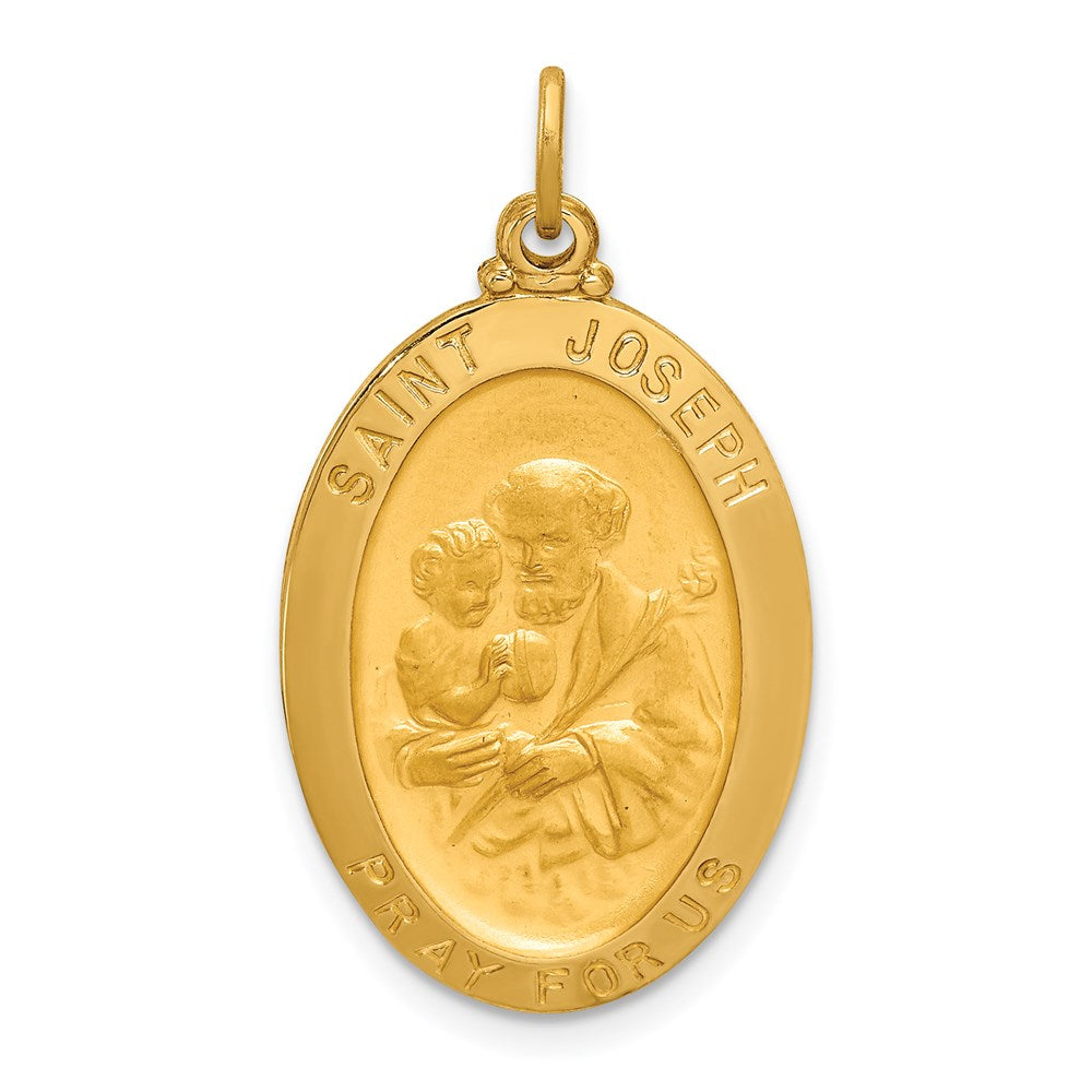 14k Yellow Gold Solid Polished/Satin Oval St. Joseph Medal