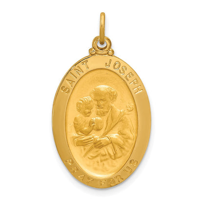 14k Yellow Gold Solid Polished/Satin Oval St. Joseph Medal
