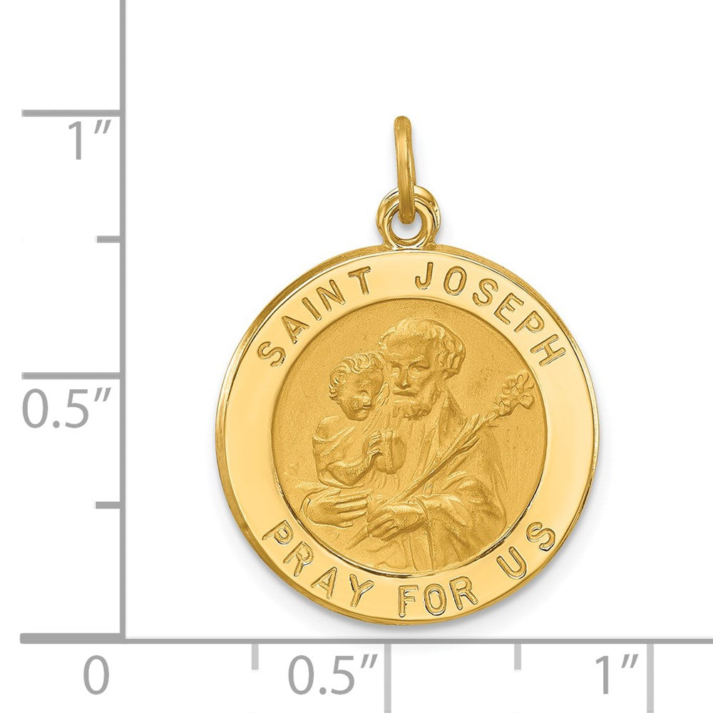 14k Yellow Gold Solid Polished/Satin Small Round St. Joseph Medal
