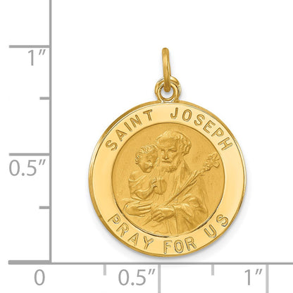 14k Yellow Gold Solid Polished/Satin Small Round St. Joseph Medal