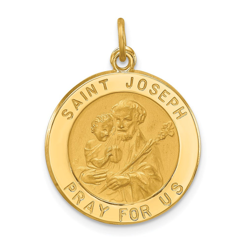 14k Yellow Gold Solid Polished/Satin Small Round St. Joseph Medal