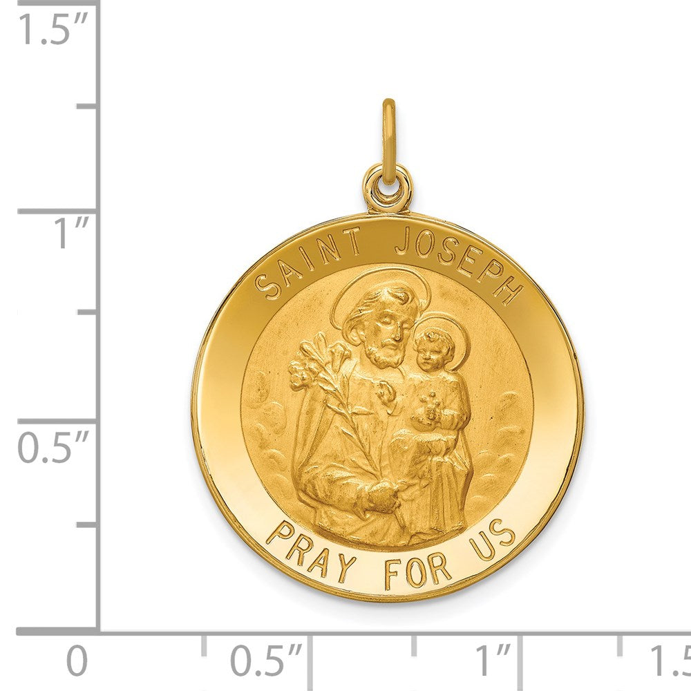 14k Yellow Gold Solid Polished/Satin Large Round St. Joseph Medal