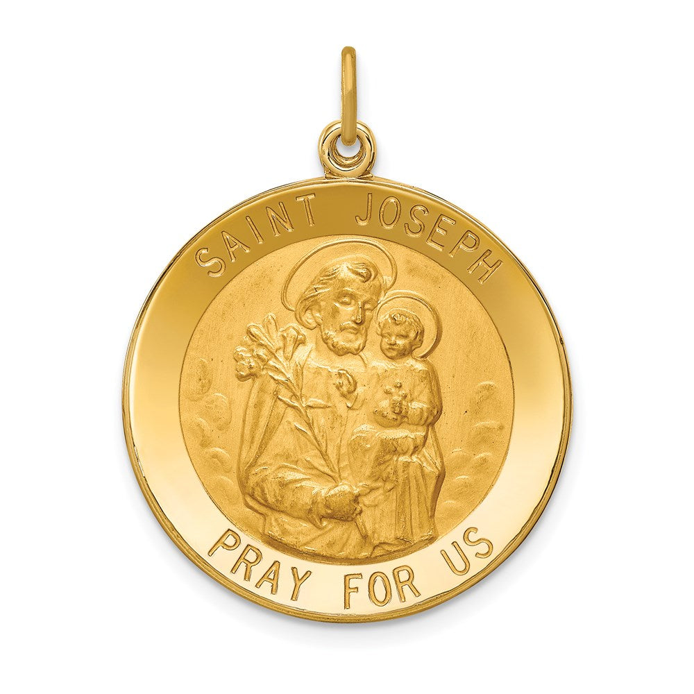 14k Yellow Gold Solid Polished/Satin Large Round St. Joseph Medal