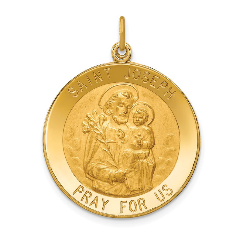 14k Yellow Gold Solid Polished/Satin Large Round St. Joseph Medal