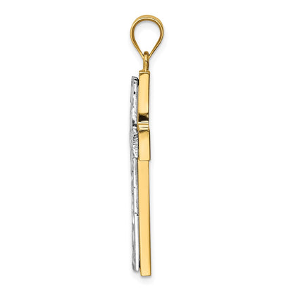 14k Two-tone Gold Polished & Diamond-cut Cross Pendant