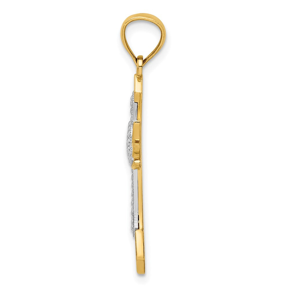 14k Yellow & Rhodium Gold White Rhodium Angel Wing Cross Pendant