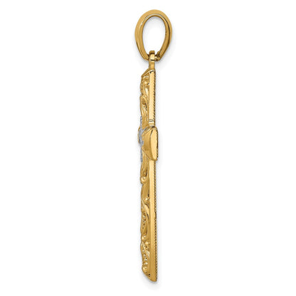 14k Yellow & Rhodium Gold White Rhodium D/C Cross Pendant