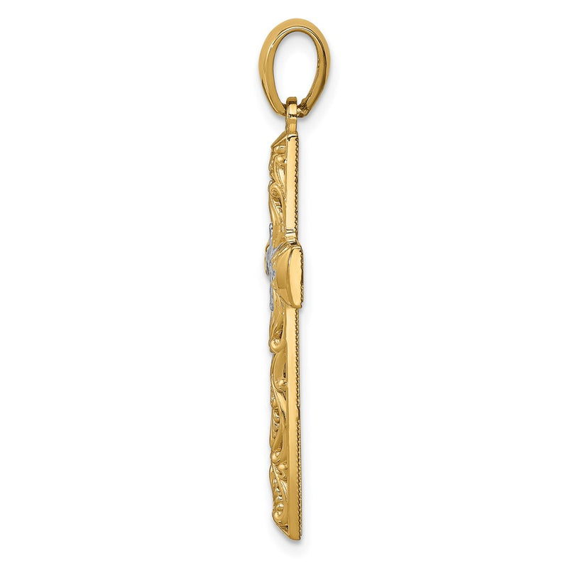 14k Yellow & Rhodium Gold White Rhodium D/C Cross Pendant