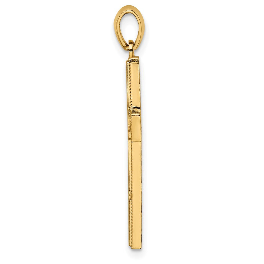 14k Yellow Gold Green Enamel Reversible Cross Pendant