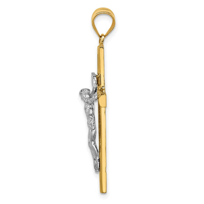 14k Two-tone Gold Polished INRI Crucifix Cross Pendant