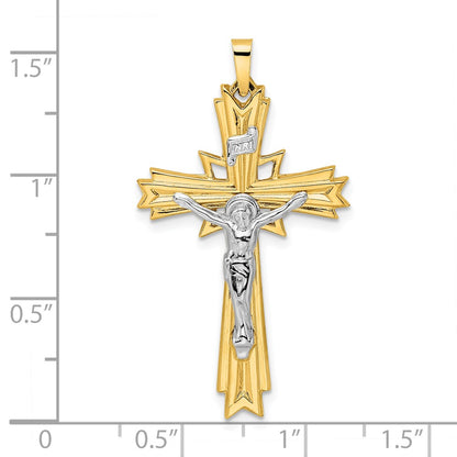14k Two-tone Gold Polished Solid Fancy INRI Crucifix Pendant