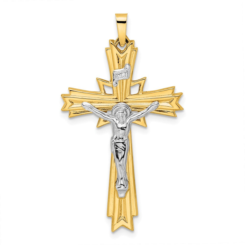 14k Two-tone Gold Polished Solid Fancy INRI Crucifix Pendant