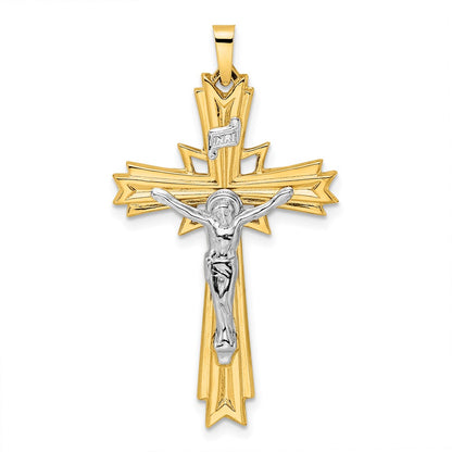 14k Two-tone Gold Polished Solid Fancy INRI Crucifix Pendant
