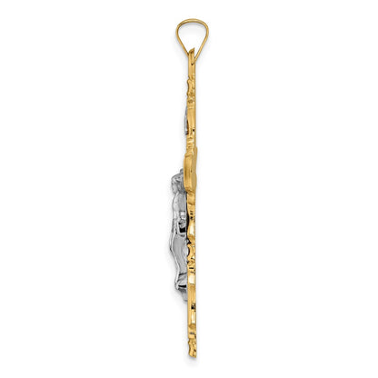 14k Two-tone Gold Solid INRI Crucifix Pendant