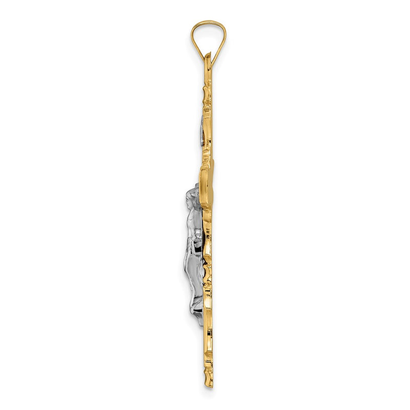 14k Two-tone Gold Solid INRI Crucifix Pendant