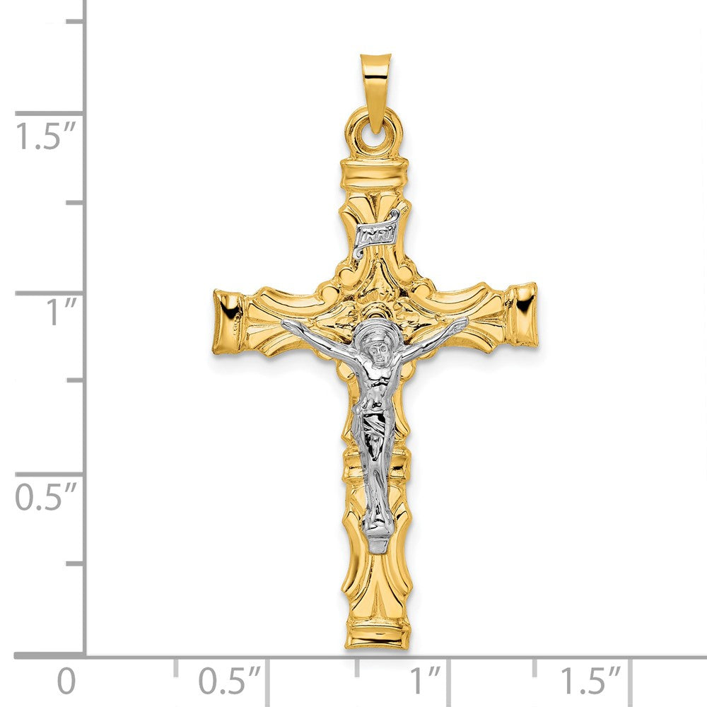 14k Two-tone Gold Solid INRI Crucifix Pendant