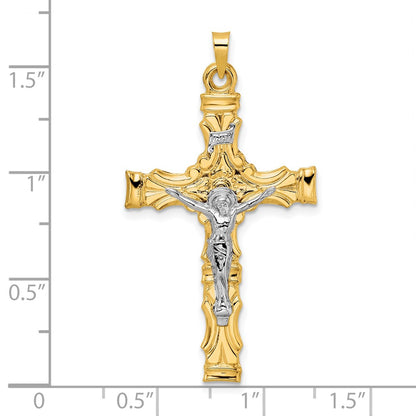 14k Two-tone Gold Solid INRI Crucifix Pendant