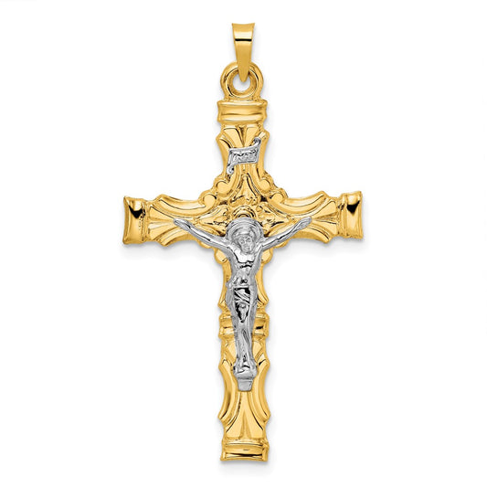14k Two-tone Gold Solid INRI Crucifix Pendant