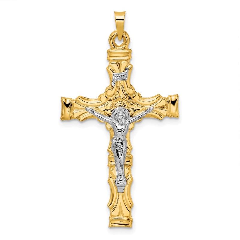 14k Two-tone Gold Solid INRI Crucifix Pendant
