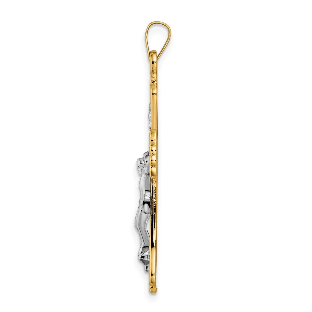 14k Two-tone Gold Polished Solid INRI Curcifix Cross Pendant