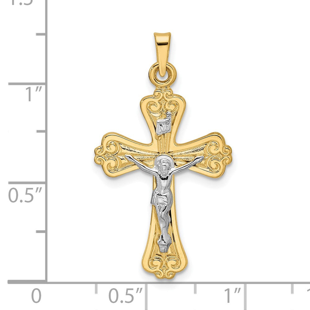 14k Two-tone Gold Polished Solid INRI Crucifix Pendant