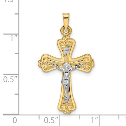 14k Two-tone Gold Polished Solid INRI Crucifix Pendant
