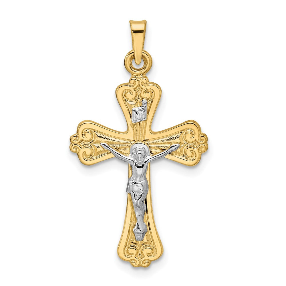 14k Two-tone Gold Polished Solid INRI Crucifix Pendant