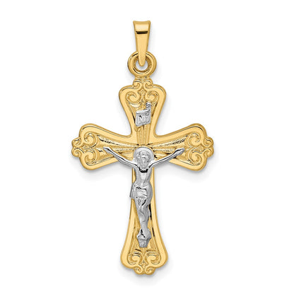 14k Two-tone Gold Polished Solid INRI Crucifix Pendant