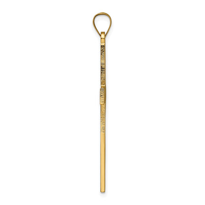 14k Yellow Gold Polished and Line Design Solid Cross Pendant
