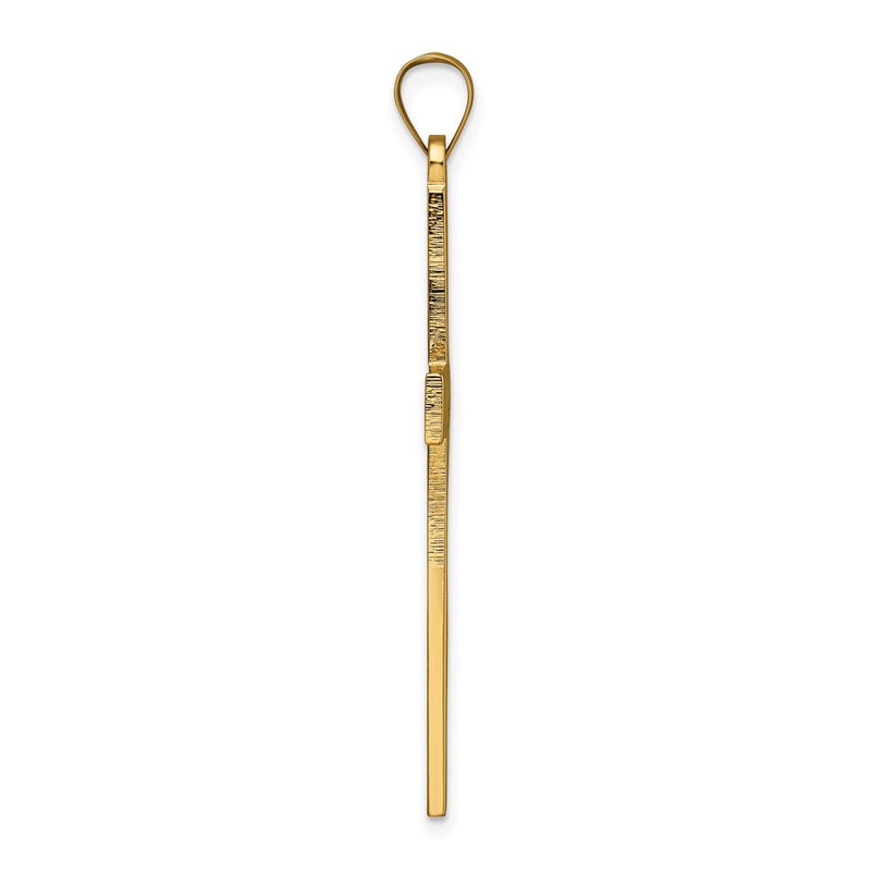 14k Yellow Gold Polished and Line Design Solid Cross Pendant