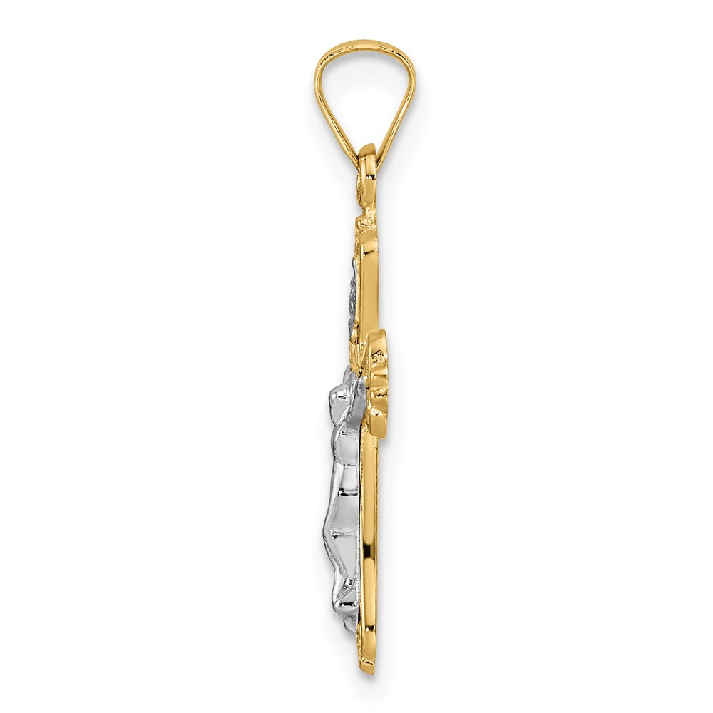 14k Two-tone Gold Polished Solid INRI Crucifix Pendant