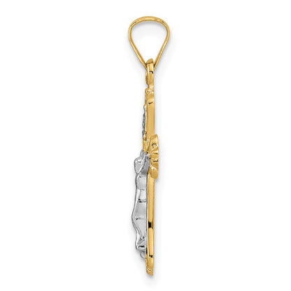 14k Two-tone Gold Polished Solid INRI Crucifix Pendant