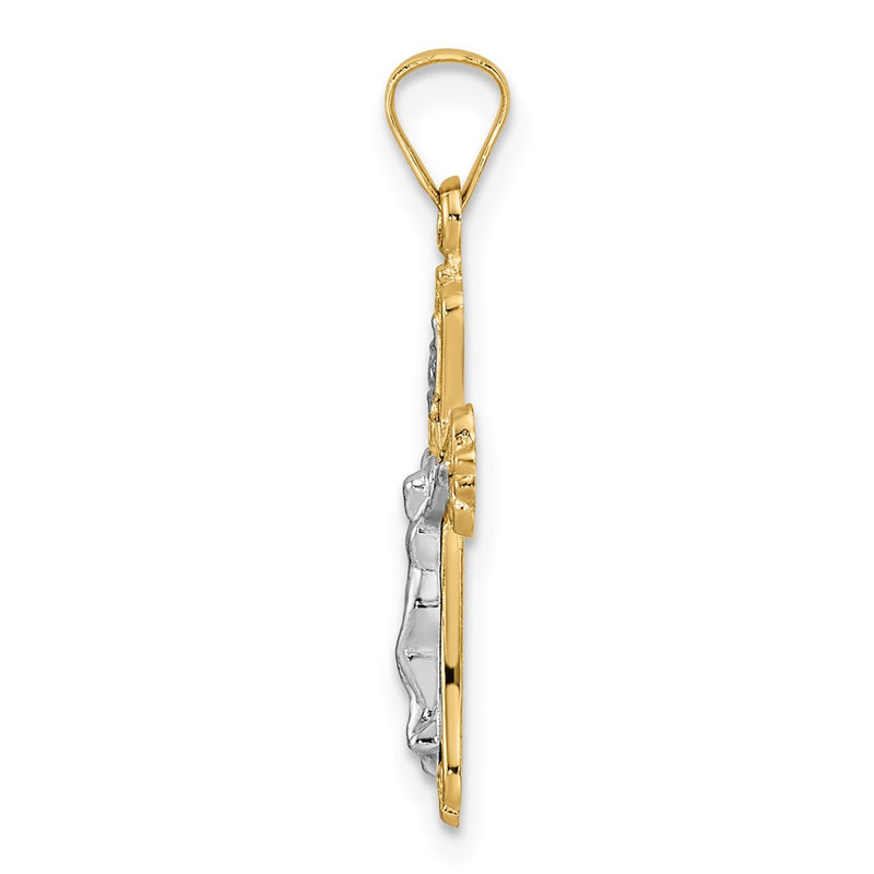 14k Two-tone Gold Polished Solid INRI Crucifix Pendant