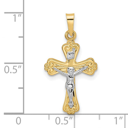 14k Two-tone Gold Polished Solid INRI Crucifix Pendant