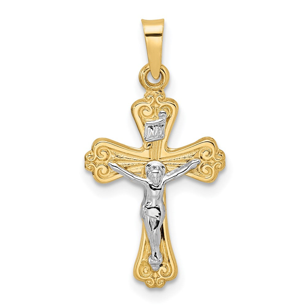 14k Two-tone Gold Polished Solid INRI Crucifix Pendant