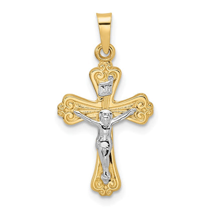 14k Two-tone Gold Polished Solid INRI Crucifix Pendant