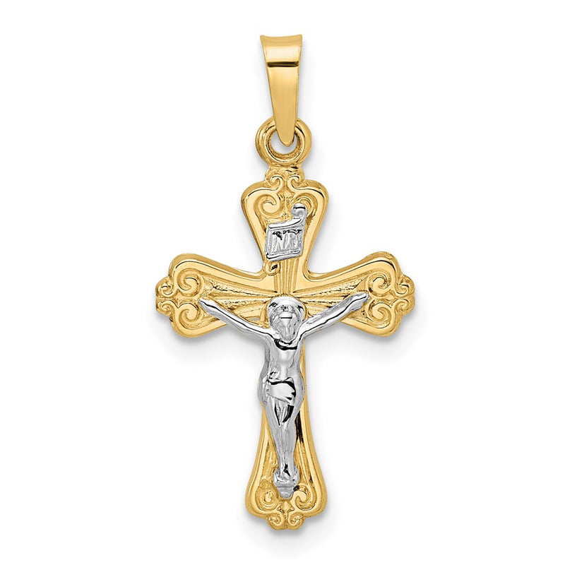 14k Two-tone Gold Polished Solid INRI Crucifix Pendant