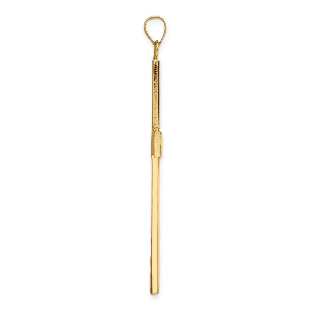 14k Yellow Gold Polished and Line Design Solid Cross Pendant